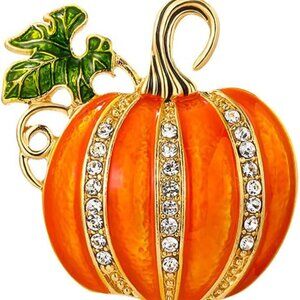 Rhinestone Pumpkin Brooch Pin for Women Girls Gold Plated Fashion Enamel Hallowe